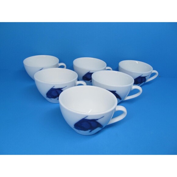 Misty Rose Blue Koi Fish Tea Cups Super White China Bundle of 6 - Picture 2 of 7